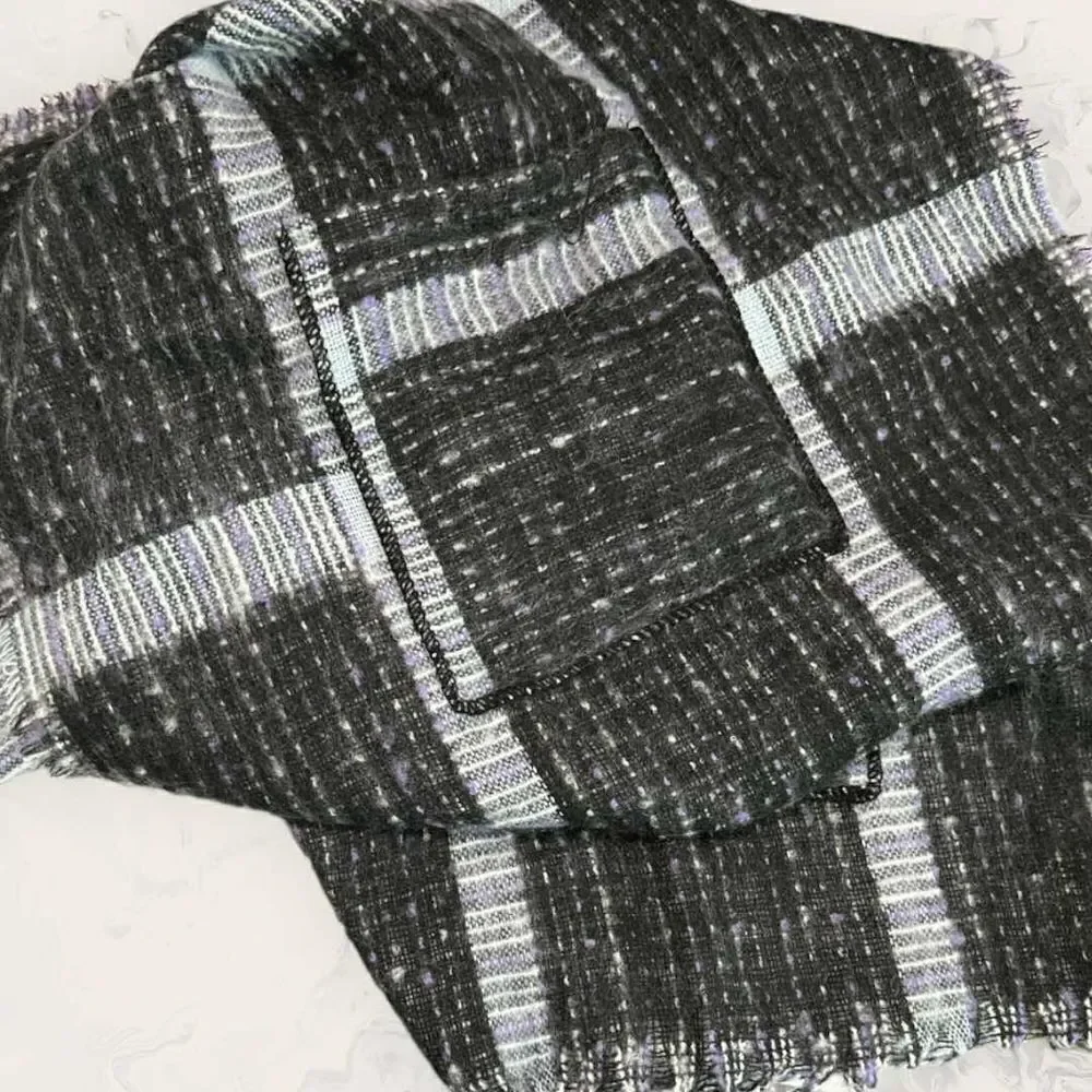 NWT BP Bundle of Cozy Fringe Pocket Blanket Scarf and Black Beanie- Gray/ Black